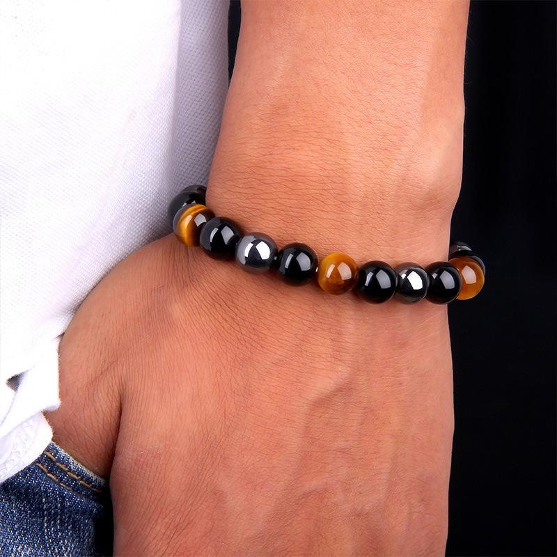 Bracelet de triple protection en obsidienne noire, hématite et œil de tigre - Karma et Moi