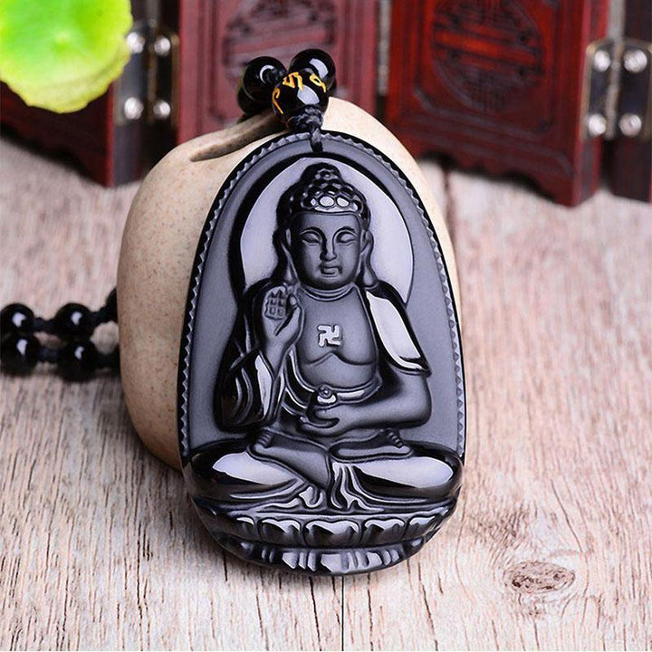 Collier de Bouddha en obsidienne noire - Protection et courage - Karma et Moi