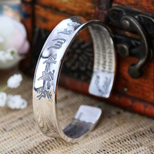 Bracelet manchette avec mantra tibétain et sutra du cœur - Argent - Karma et Moi