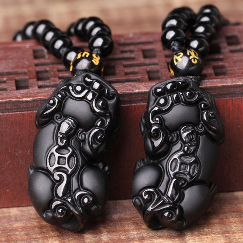 Collier Pixiu en obsidienne noire - Protection de la richesse - Karma et Moi