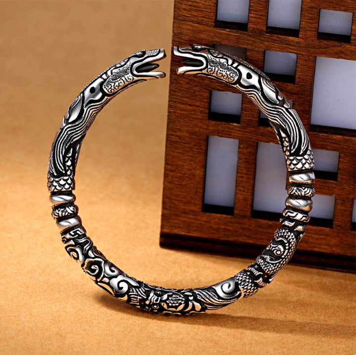 Bracelet manchette de dragon en argent ancien - Karma et Moi