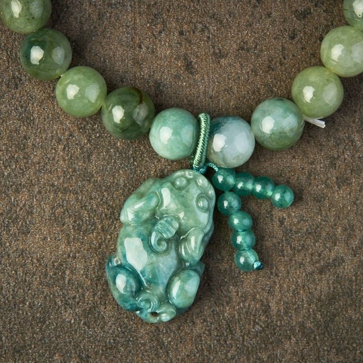 Bracelet en jade vert avec Pixiu - Pour la richesse - Karma et Moi