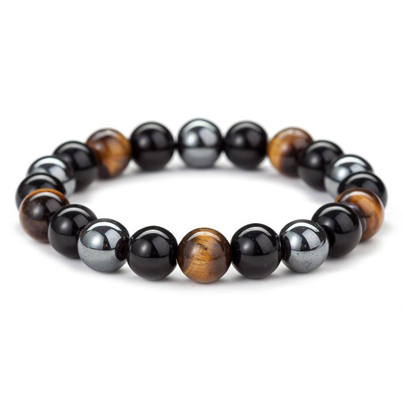 Bracelet de triple protection en obsidienne noire, hématite et œil de tigre - Karma et Moi