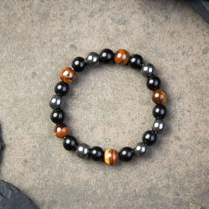 Bracelet de triple protection en obsidienne noire, hématite et œil de tigre - Karma et Moi