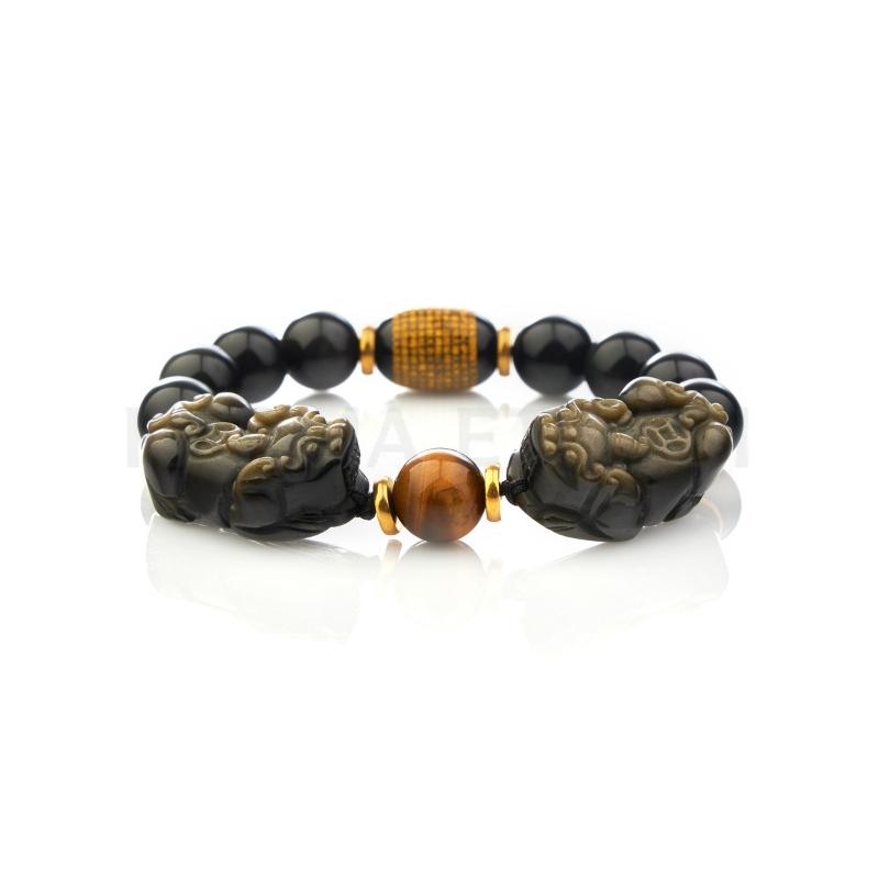 Bracelet double Pixiu en obsidienne dorée naturelle - Karma et Moi