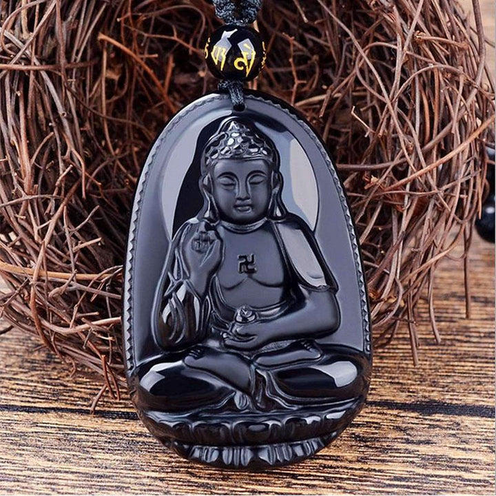 Collier de Bouddha en obsidienne noire - Protection et courage - Karma et Moi