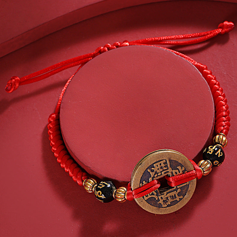 Bracelet de pièces chinoises porte-bonheur - Cinq pièces Feng shui de l’empereur - Karma et Moi