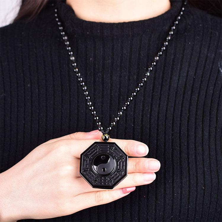 Collier d'obsidienne noire yin et yang pour la positivité - Karma et Moi