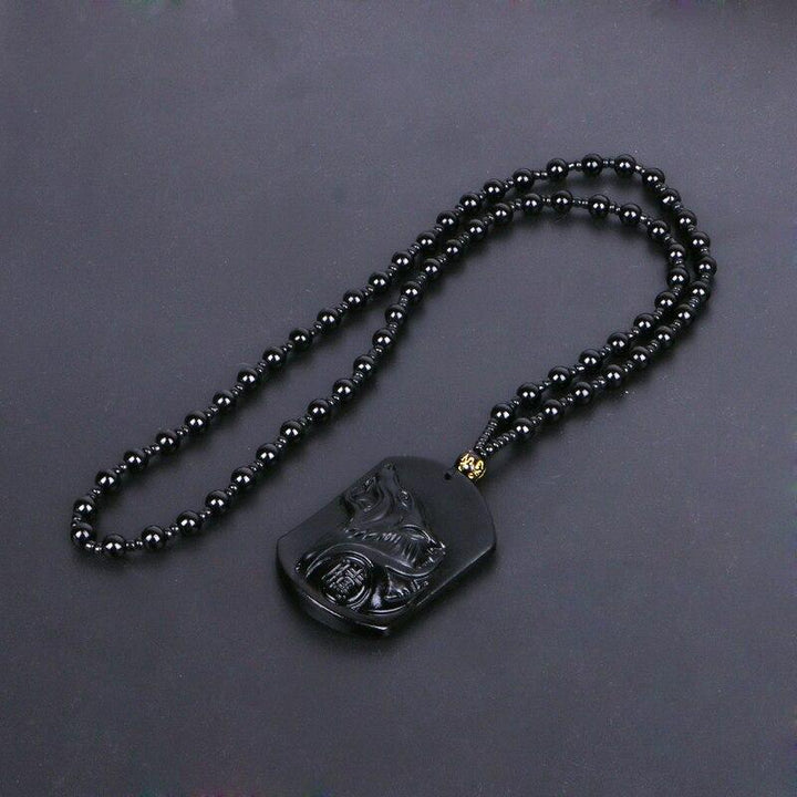 Collier de protection avec pendentif de loup en obsidienne noire - Karma et Moi