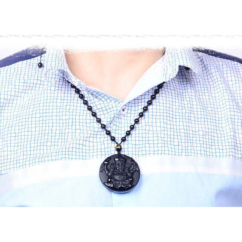 Collier "Succès" De Ganesh En Obsidienne - Karma et Moi