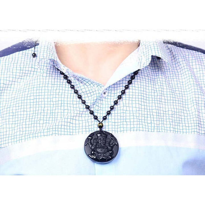 Collier "Succès" De Ganesh En Obsidienne - Karma et Moi