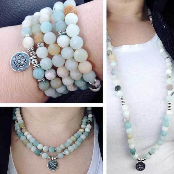 108 perles de mala en amazonite - Perles de prières tibétaines - Karma et Moi