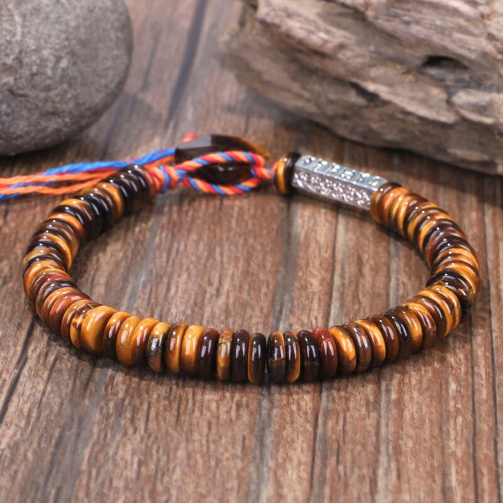 Bracelet Mantra Tibétain en Œil de Tigre – pour la Protection & la Croissance Spirituelle - Karma et Moi