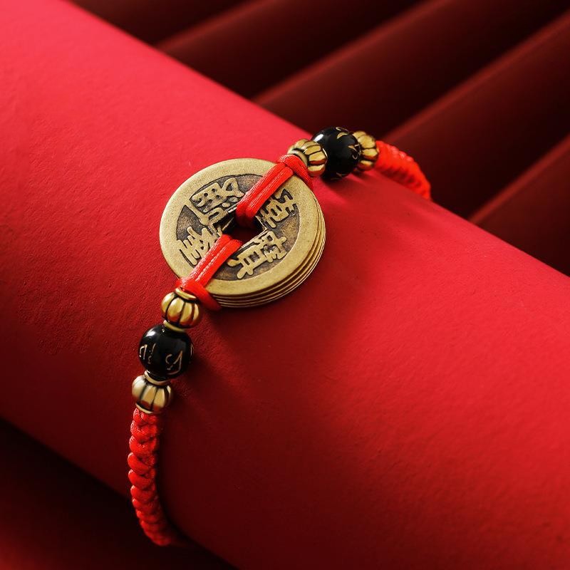 Bracelet de pièces chinoises porte-bonheur - Cinq pièces Feng shui de l’empereur - Karma et Moi