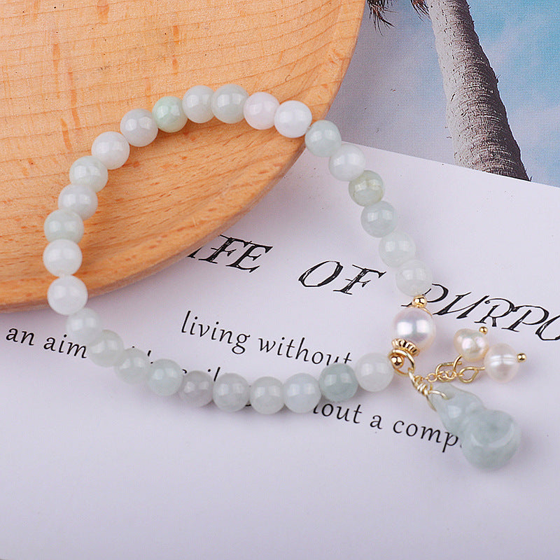 Bracelet en jade vert clair avec amulette Wu Lou - Karma et Moi