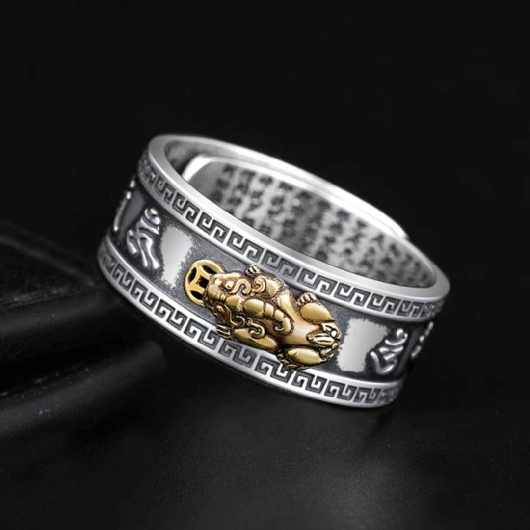Bague Feng Shui PiXiu Mantra – Argent 990, Symbole Richesse & Protection, Réglable, Amulette Bouddhiste