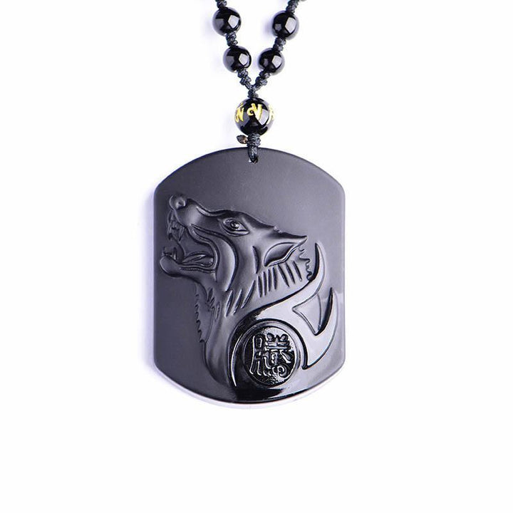 Collier de protection avec pendentif de loup en obsidienne noire - Karma et Moi