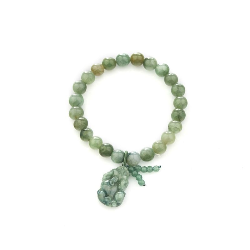 Bracelet en jade vert avec Pixiu - Pour la richesse - Karma et Moi