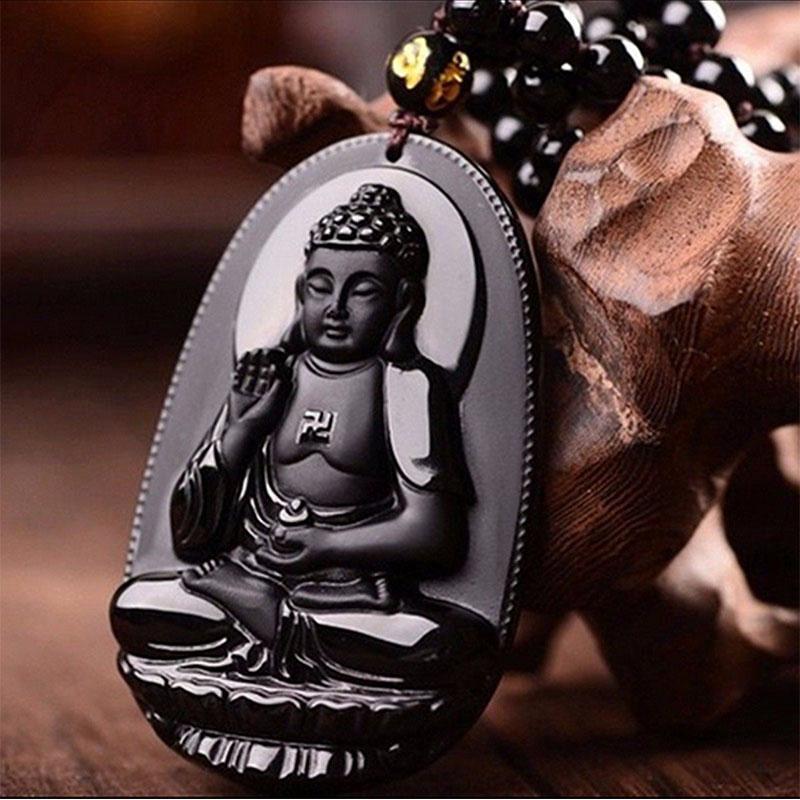 Collier de Bouddha en obsidienne noire - Protection et courage - Karma et Moi