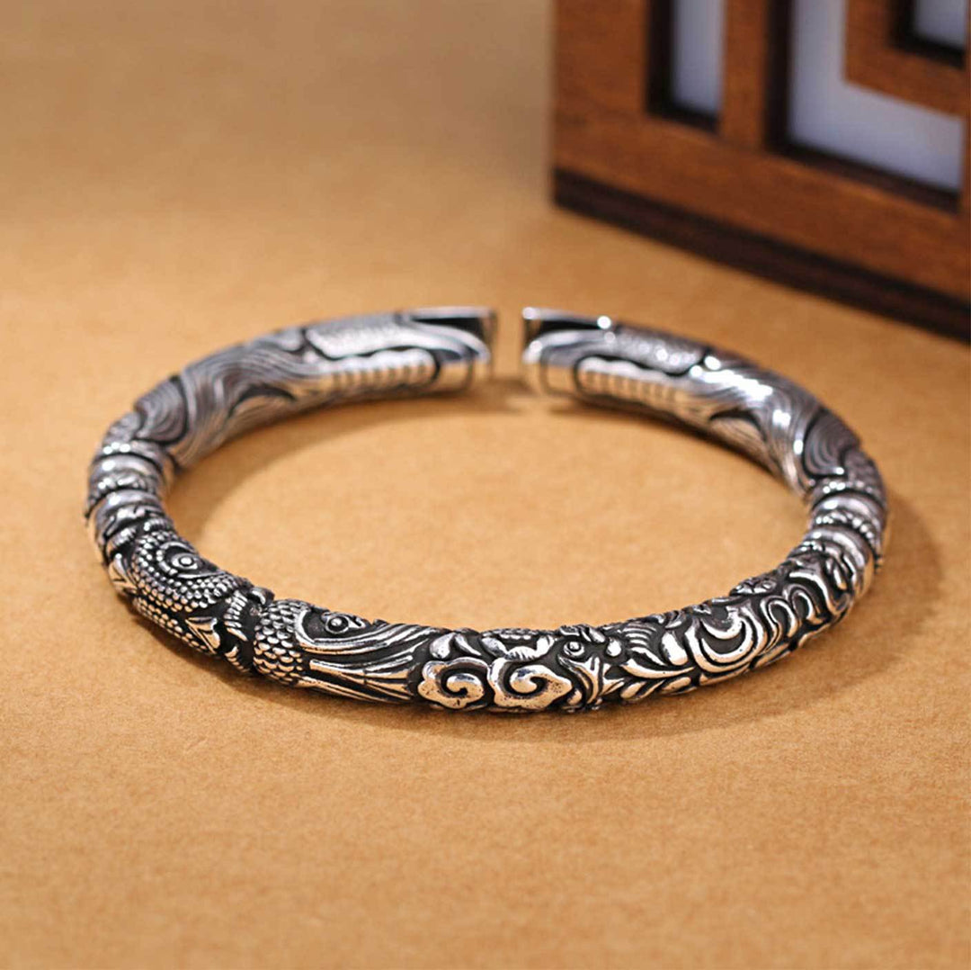 Bracelet manchette de dragon en argent ancien - Karma et Moi