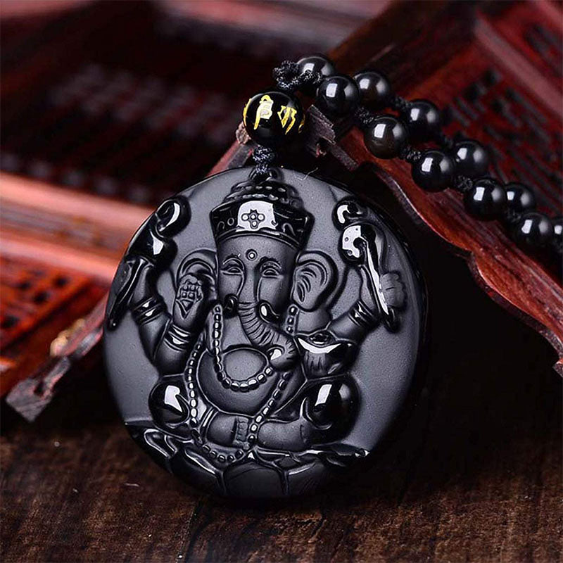 Collier "Succès" De Ganesh En Obsidienne - Karma et Moi