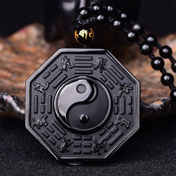Collier d'obsidienne noire yin et yang pour la positivité - Karma et Moi