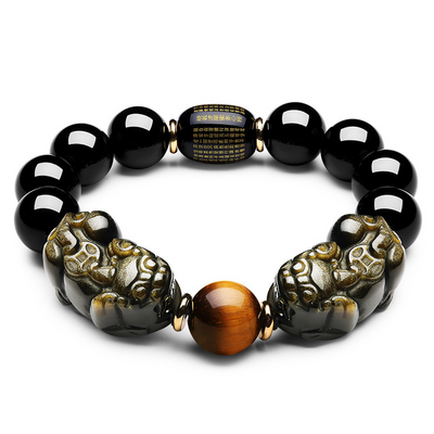 Bracelet double Pixiu en obsidienne dorée naturelle - Karma et Moi