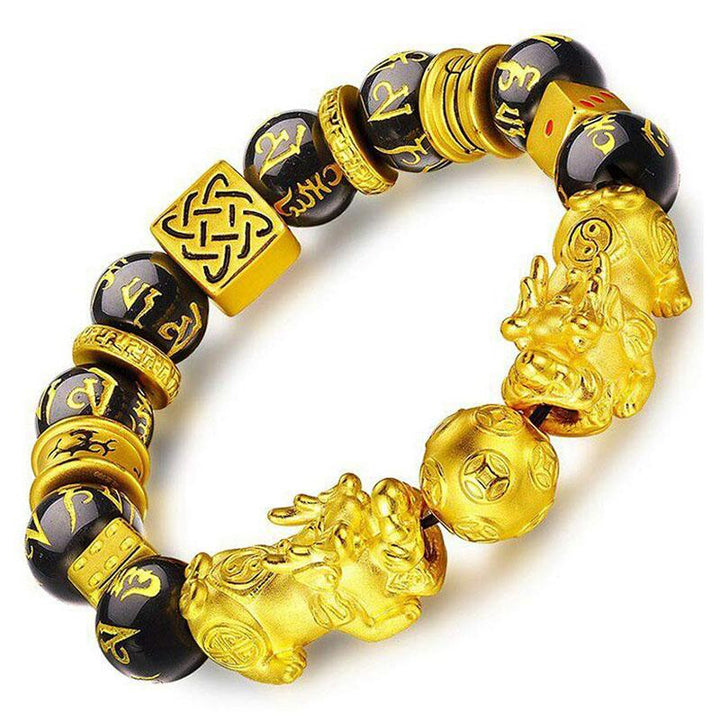 Bracelet double Pixiu plaqué or pour attirer la prospérité - Karma et Moi