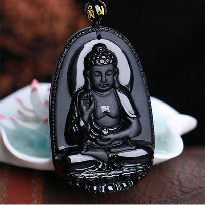 Collier de Bouddha en obsidienne noire - Protection et courage - Karma et Moi