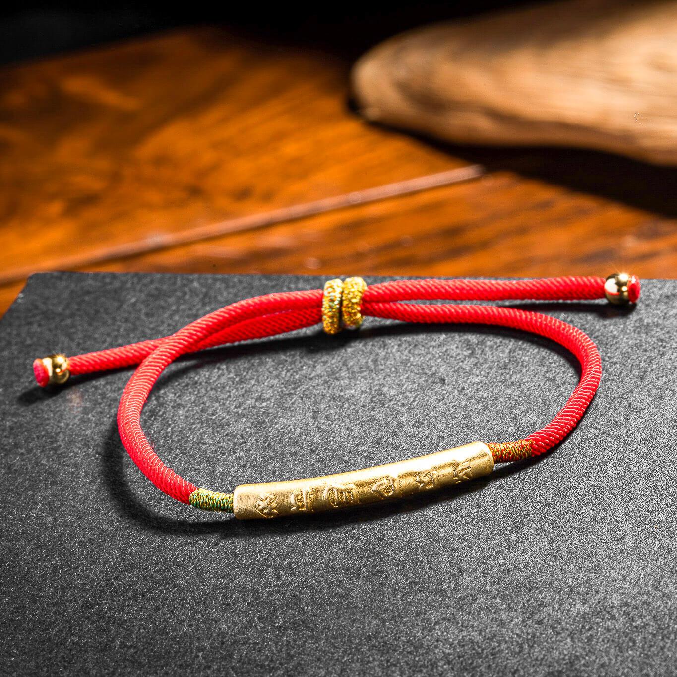 Bracelet tibétain fil rouge en argent porte bonheur fait-main - "Attirez la Chance"