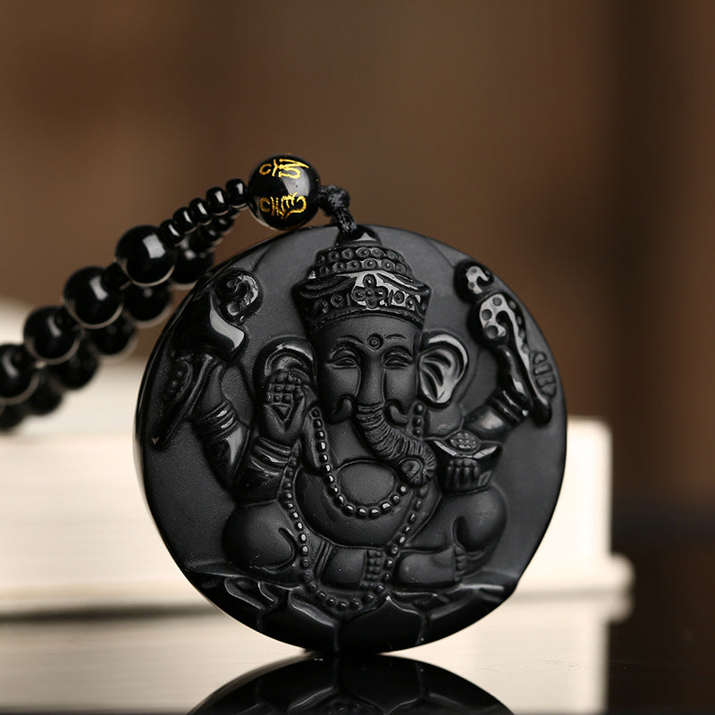 Collier "Succès" De Ganesh En Obsidienne - Karma et Moi