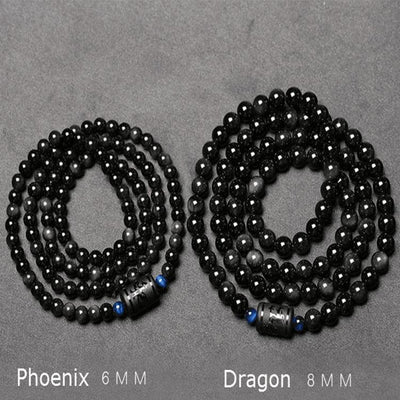 Ensemble de bracelets d'obsidienne arc-en-ciel Dragon et Phénix - Karma et Moi