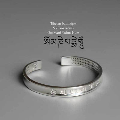 Bracelet manchette avec mantra tibétain et sutra du cœur - Argent - Karma et Moi