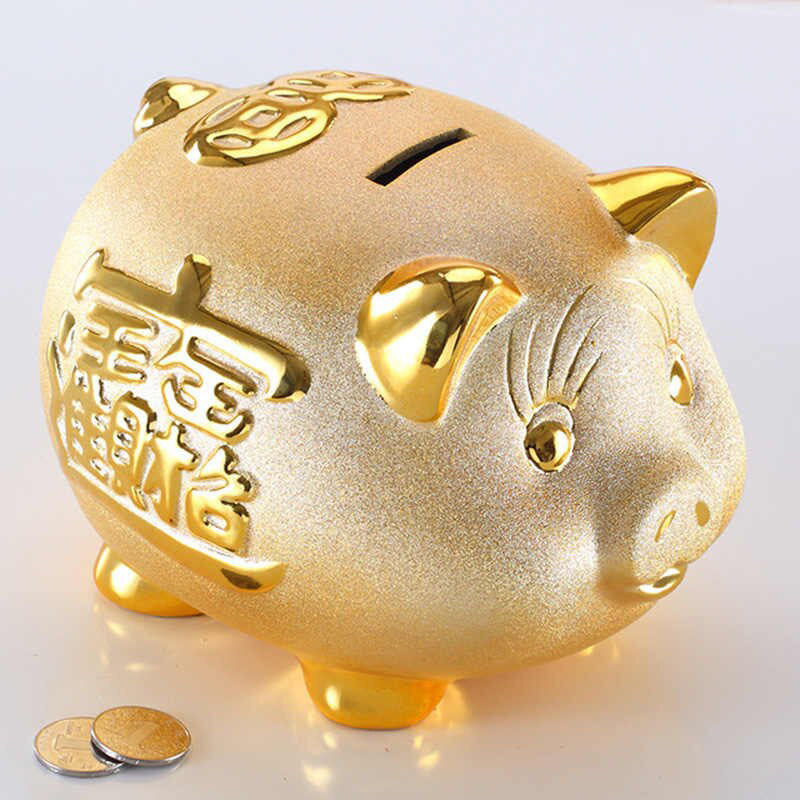 Tirelire Cochon chinois doré en céramique 14 cm 26241